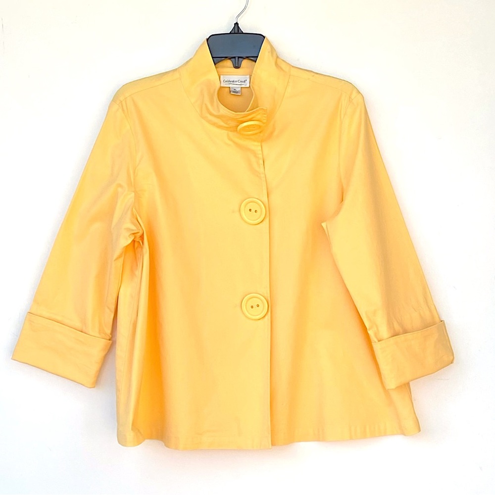 COLDWATER CREEK Petite Large Button Swing Jacket Mock Neck Cotton Stretch Yellow - Picture 1 of 7